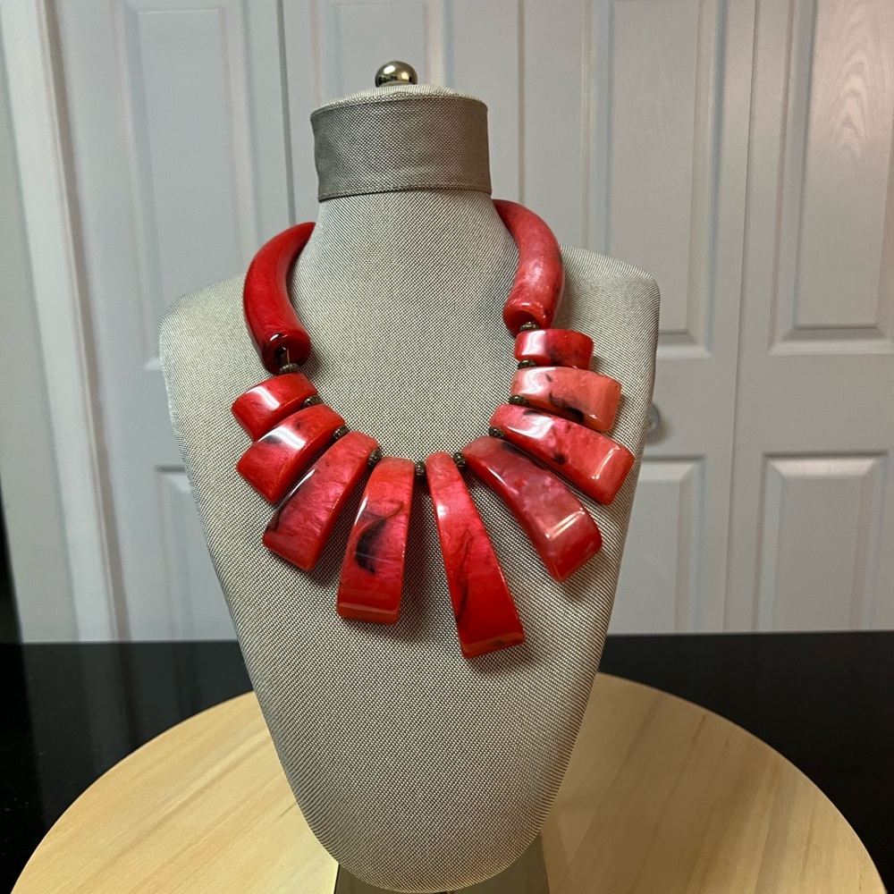 Red Statement Bib Necklace